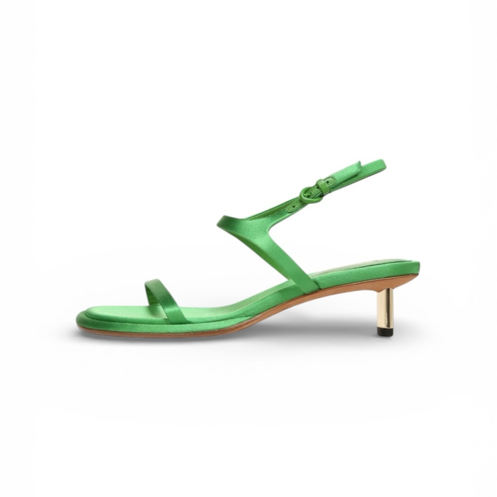 VINCE Green Satin Heeled Sandals - EUC